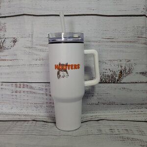 Hooters 40oz Insulated Tumbler with Handle & Straw - White - NEW